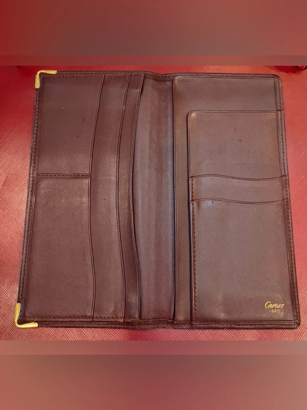 VTG.. CARTIER MUST De CARTIER BORDEAUX CALFSKIN LEATHER LONG WALLET